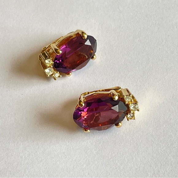 Christian Dior vintage purple amethyst clip on earrings rhinestone luxury - Picture 7 of 10